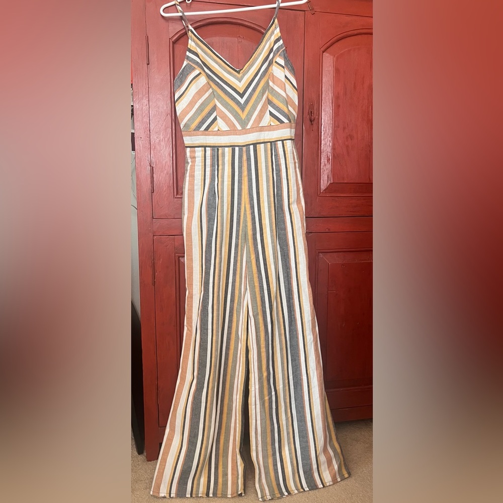 Derek Heart Cream and Tan Jumpsuit with Breezy Silhouette